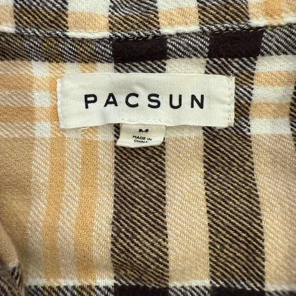 PacSun Men's Casual Tan and Black Plaid Shirt - Picture 2 of 2